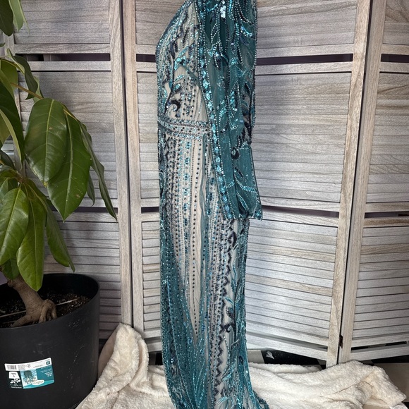 Babeyond 1920s Gatsby Beaded Dress Size 16 Teal Art Deco Formal Gown - Picture 2 of 12